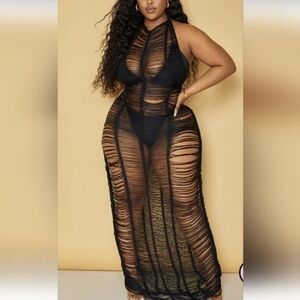 NWT PrettyLittleThing Plus Black Tassel Beach Dress